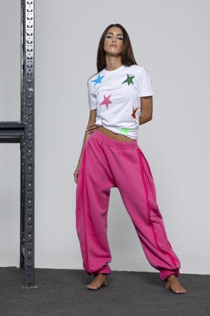 Pantalone Tuta Fucsia Con Zip Laterali